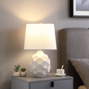 21.75" Coastal Seaside Cascade Scallop Ceramic Table Lamp Cream/Taupe - Ore International: Elegant Linen Shade, UL Listed - 1 of 4