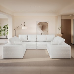 WJSHome 134 Inch Modular Cloud Couch, Boneless Sectional Couches for Living Room, Deep Seat Corduroy Fabric No Assembly Required Sleeper Sofa - 1 of 4