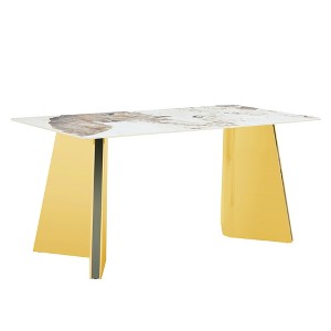 Vynxaria Dining Tables - 63" Pandora Pattern Elegance with Golden Butterfly Legs - 1 of 4