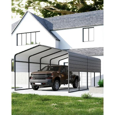 13' x 16' x 10' heavy-duty metal carport with 27-gauge steel roof and 18-gauge frame; ideal for cars, boats, trucks, and tractors; weighs 460 lbs.