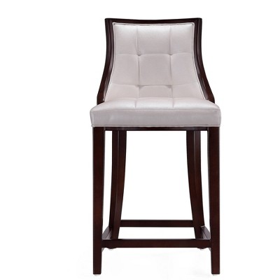 Pearl White and Walnut Faux Leather Counter Stools, Set of 2