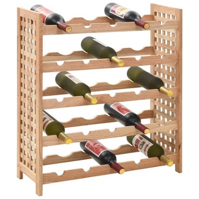 vidaXL Solid Walnut Wood Wine Rack - Freestanding 25-Bottle Holder, 5-Tier Storage, Elegant Shelving for Home Bar/Dining Area