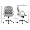 Velvet Home Office Chair, Button Tufted Desk Chair with Padded Armrests, Adjustable Height and Swivel Wheels, Gray - 2 of 4