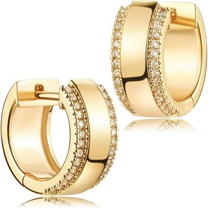 14K Gold Plated Huggie Hoops | Lightweight CZ Earrings, Hypoallergenic Gift - 1 of 4