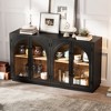 4-Door Arched Glass Sideboard Buffet Cabinet with Adjustable Shelves, Retro MDF & Rubber Wood Storage for Kitchen, Dining Room - 3 of 4