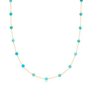 Pure Collection by Ross-Simons 3-3.5mm Turquoise Bead Station Necklace in 14kt Yellow Gold - 1 of 4