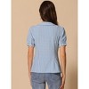 Allegra K Women's Plaid Gingham Puff Short Sleeve Peter Pan Collar Button Down Shirt - 4 of 4