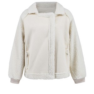 Coolmee Women's Faux Fur Jacket Lapel Cardigan Shrug Winter Fluffy Faux Fur Coat - 1 of 4