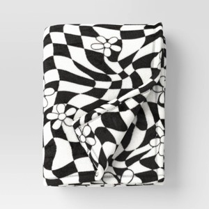 Novelty Recycled Printed Plush Throw Black/White - 1 of 4