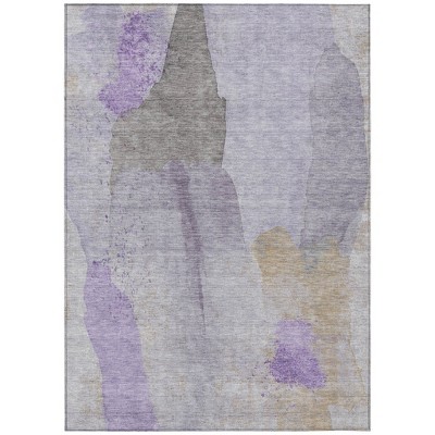 Lavender And Gray Abstract Washable Indoor Outdoor Area Rug