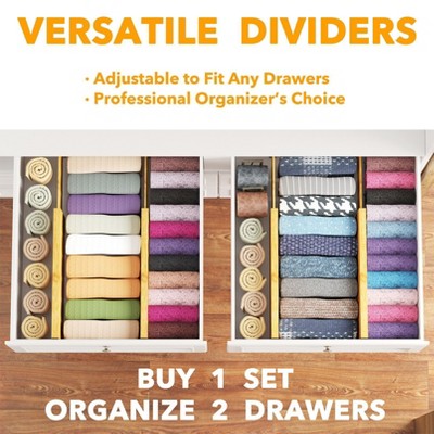 Natural Bamboo Adjustable Dresser Drawer Dividers, 4-Pack