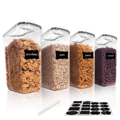 LunaLulinlk Cereal Storage Containers, Set of 4, Airtight Food Storage Containers, 135.2 fl oz, Black