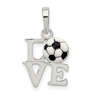 Black Bow Jewelry Sterling Silver and Enameled Love Script Soccer Ball Pendant - 1 of 4