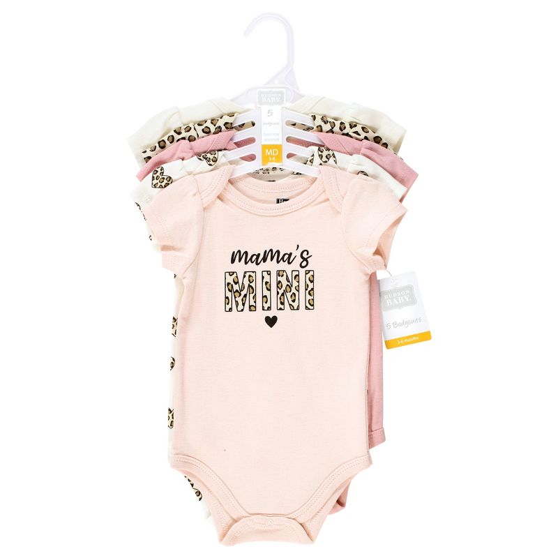 Hudson Baby Infant Girl Cotton Bodysuits, Leopard Hearts 5 Pack, 2 of 8