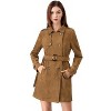 Allegra K Women's Notched Lapel Double Breasted Faux Suede Trench Coat with Belt - 3 of 4