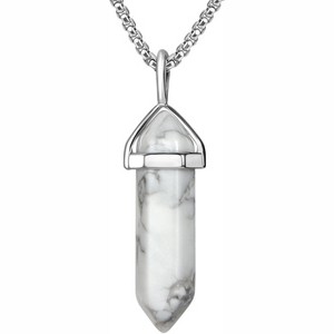 Crystal Healing Necklace for Women, Hexagonal Gemstone Pendant on 18" Steel Chain White Howlite - 1 of 4