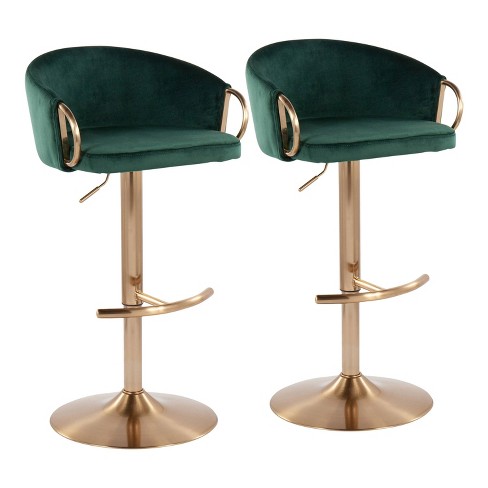 Set Of 2 Claire Adjustable Barstools Gold green Lumisource Chic Velvet Metal Base Swivel Footrest Target