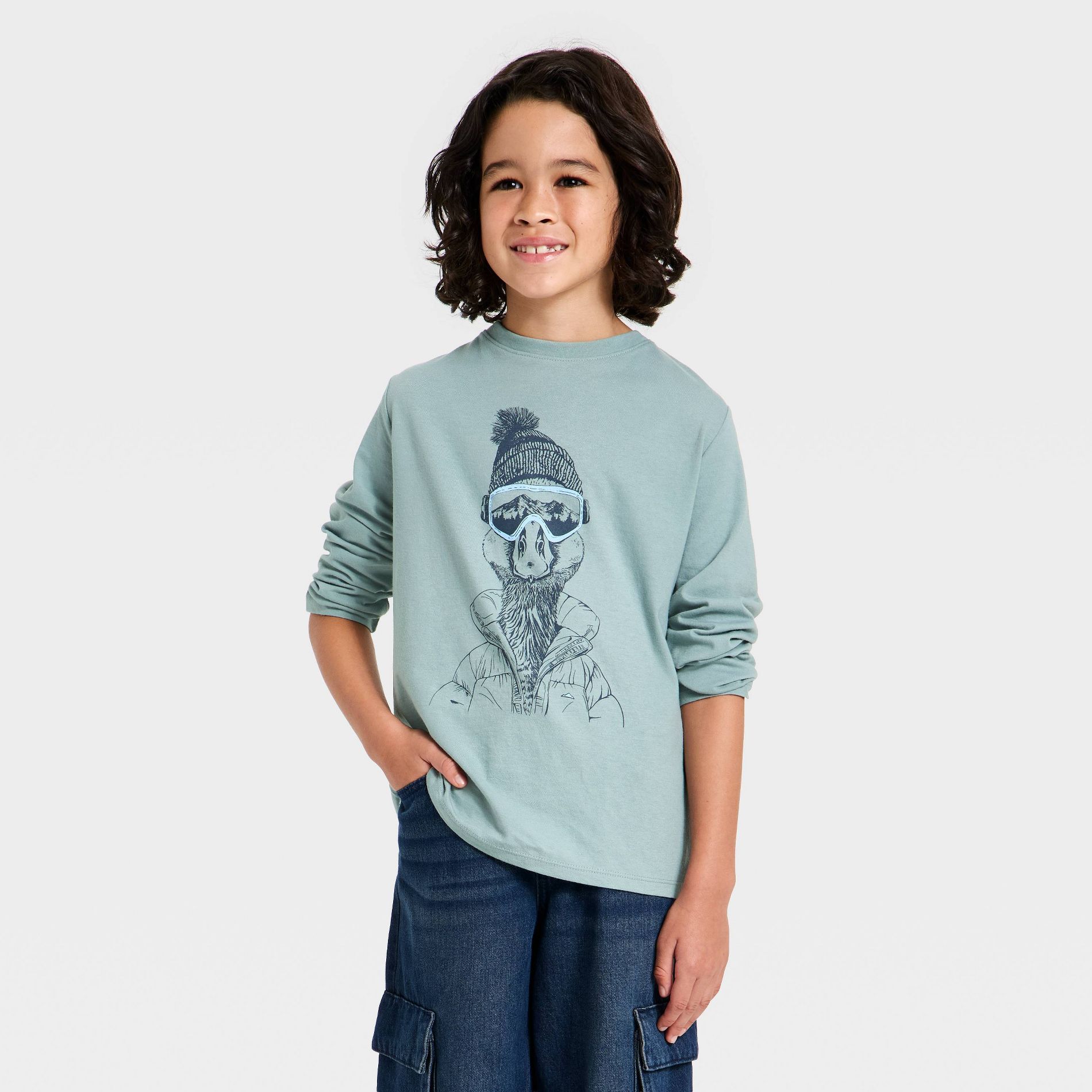 Boys' Long Sleeve 'Skiing Duck' Graphic T-Shirt - Cat & Jack™ Gray