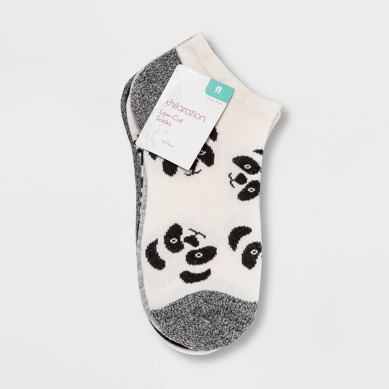 Women&#39;s Panda 10pk Low Cut Socks - Xhilaration&#8482; Black/White/Gray 4-10, 2 of 5