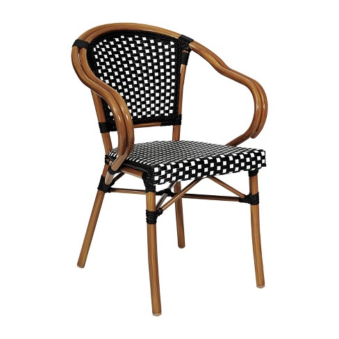 Emma & Oliver Soie Indoor/Outdoor Stacking Thonet Bistro Style Chair with Arms, PE Rattan Seat and Bamboo Finished Metal Frame - image 1 of 4