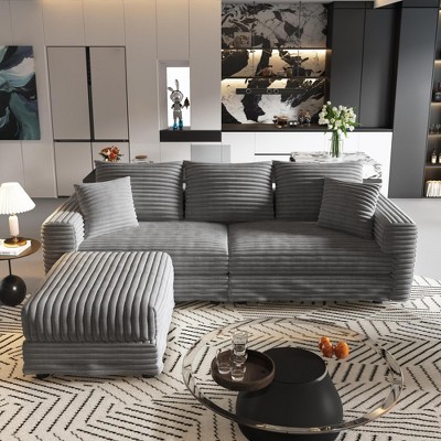 82.7'' Plush Corduroy L-Shaped Sectional Sofas with 1 Movable Ottoman, Deep Seat and Convertible Lounge Chair