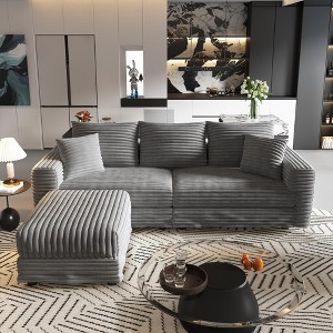 82.7'' Plush Corduroy L-Shaped Sectional Sofas with 1 Movable Ottoman, Deep Seat and Convertible Lounge Chair - 1 of 4