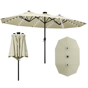 FONTOI Double Sided Outdoor Umbrella with Crank Handle, Rectangular Market Umbrella with 12 Ribs for Patio, Deck, Backyard, Beige, 106.2"*94.5"*181.1" - 1 of 4