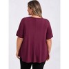 Women's Plus Size Keyhole V Neck Short Sleeve Swing Casual Knit Blouses - GRACE & GRANDEUR - 3 of 4