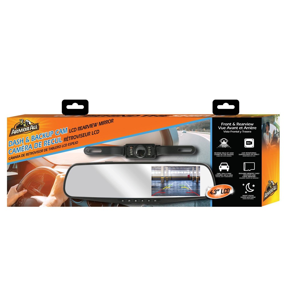 Armor All Rearview Mirror Dash/Backup Camera: Automotive Accessories, Black/Silver, 1 Year Warranty, 10" Width
