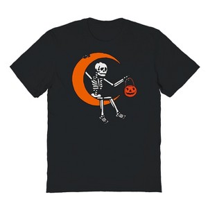 Rerun Island Men's Skeleton Moon Sunset Orange Halloween Short Sleeve Graphic Cotton T-Shirt - 1 of 2