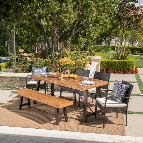 Bs 6pc Acacia Wood Wicker Patio, Acacia Wood Patio Table And Chairs