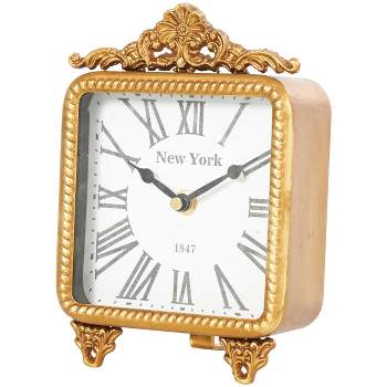 8"x6" Metal Scroll Antique Style Clock Gold - Olivia & May