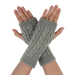 Allegra K Women's Fingerless Gloves Knitted Ribbed Cuff Arm Warmers One Size - 1 of 4