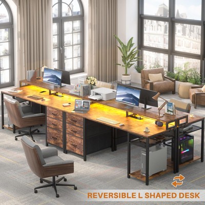 Aheaplus Computer Desk with Fabric File Drawers, Home Office Desk with Monitor Stand and Storage Shelves