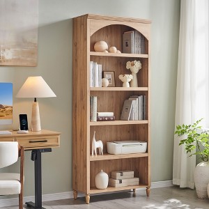 Arched Bookcase with 2 Adjustable Shelves, 76" Tall Bookshelves with Open Display Shelves for Living Room, Book Shelf, Natural - 1 of 4