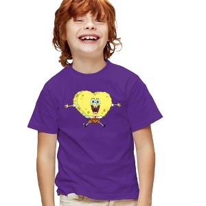Boys' Short Sleeve SpongeBob Squarepants Valentine's Day Heart Shaped Sponged T-Shirt Boys and Girls - 1 of 4