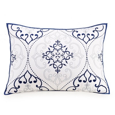 Navy and White Cotton Reversible Full Quilt Set