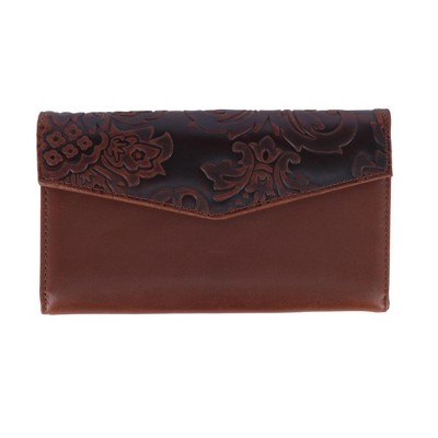 Buxton Women's Leather Long Bifold Organizer Wallet with Floral Emboss