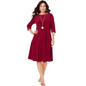 Roaman's Women's Plus Size Velour Swing Drape Dress - 1 of 4