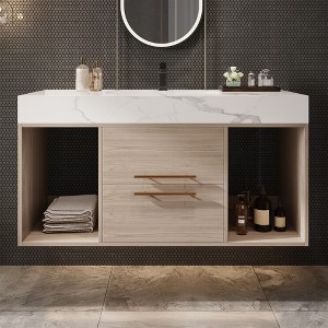 DOMETOUR 39.4" Bathroom Vanities with Ceramic Sink Wall Mounted Storage Cabinet with 2 Drawers and 2 Storage Spaces with Metal Handles - 1 of 4