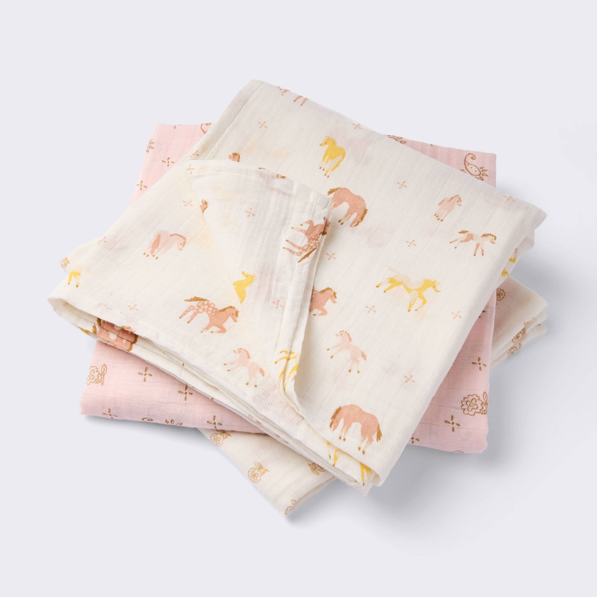 Muslin Swaddle Baby Blankets - Horses - 3pk - Cloud Island™