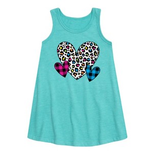 Girls' - Instant Message - Patterned Hearts Graphic Sleeveless Aline Dress - 1 of 4
