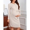 Maternity Long Sleeve Sweater Bodycon Boho Midi Dress Fall Casual Crew Neck Mini Dress Baby Shower Photoshoot Belt - 2 of 4