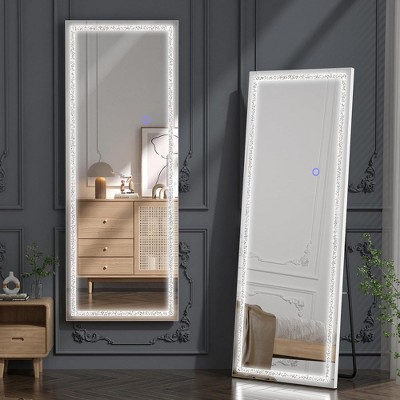 Floor Mirror, with LED Adjustable Light, Aluminum Alloy  Arched  Full Body Mirror, for Home Office Clothing Store, 63"X 20"