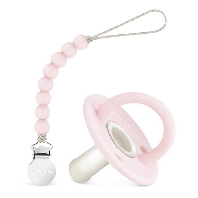 Image of Lulababe Pacfier and Clip Set - Soft Silicone Paci and Clip Holder for Newborns and Infants - Ballet Slippers + Sugar Swizzle, Stage 1  (0-6m) - 1 Set