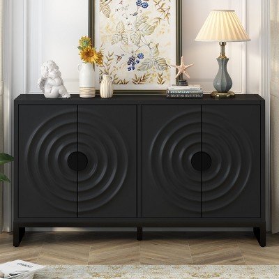 Storage Cabinet With Unique Water Wave Door, Wood Cabinet With Rubberwood Veneer And Adjustable Shelves, Modern Cabinet-Cuddlewood