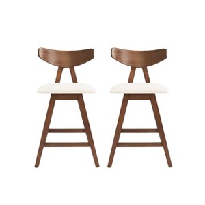 GDFStudio Sunapee Mid Century Modern Fabric Upholstered Wood 25 Inch Counter Stools (Set of 2) - 1 of 4