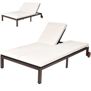 Costway 2-Person Patio Rattan Chair Recliner Adjustable Cushioned W/Wheel - 1 of 4