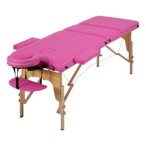 FDW Massage Table Massage Bed 3 Fold Portable 73" L x 32" W Height Adjustable Lightweight Spa Table Facial Cradle Bed with Carry Case - 1 of 4