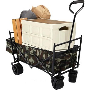 Outdoor Garden Park Wagon with Canopy and Pockets, Foldable Portable Utility Beach Trolley Cart with 7" Wheels for Camping Garden Sports - 1 of 4